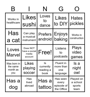 HUMAN Bingo Card