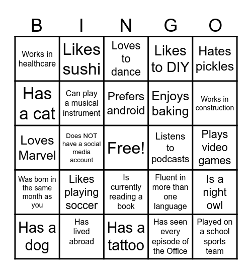 HUMAN Bingo Card