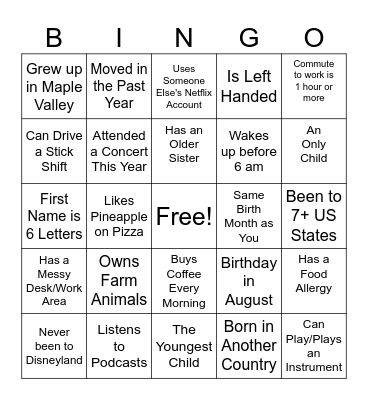 Staff bingo Card