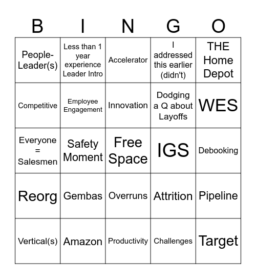 All Hands Bingo Card