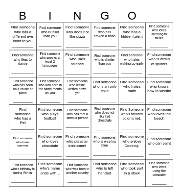 Find Someone Who Bingo Card