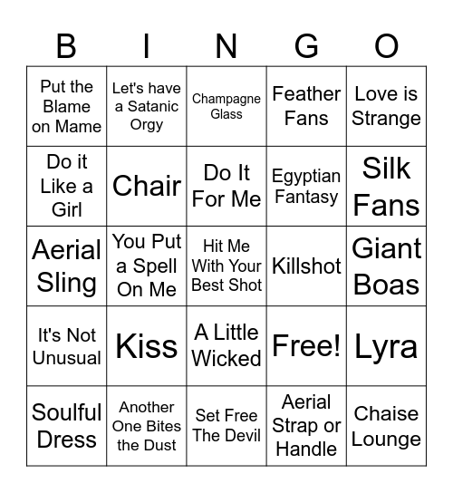 Burlesque Bingo Card