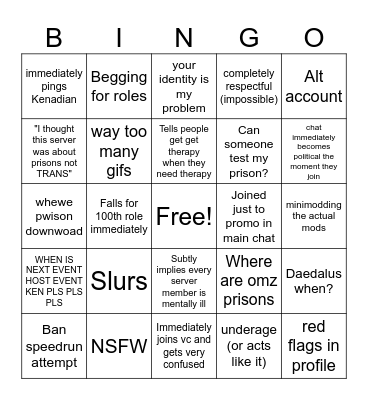 New Member Bingo Card