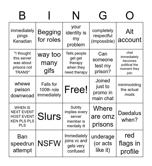 New Member Bingo Card