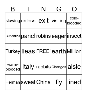 Vocab Bingo Card