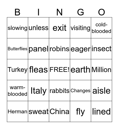 Vocab Bingo Card