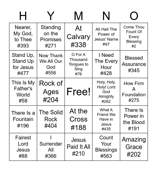 Hymn Bingo 7/16/23 Bingo Card