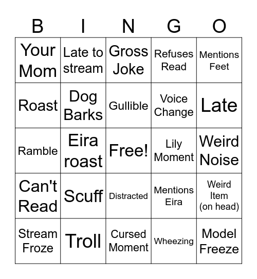 Average RoyStream Bingo Card