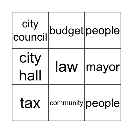 Local Government Bingo Card