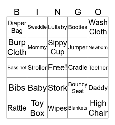 Kim's Baby Shower Bingo Card