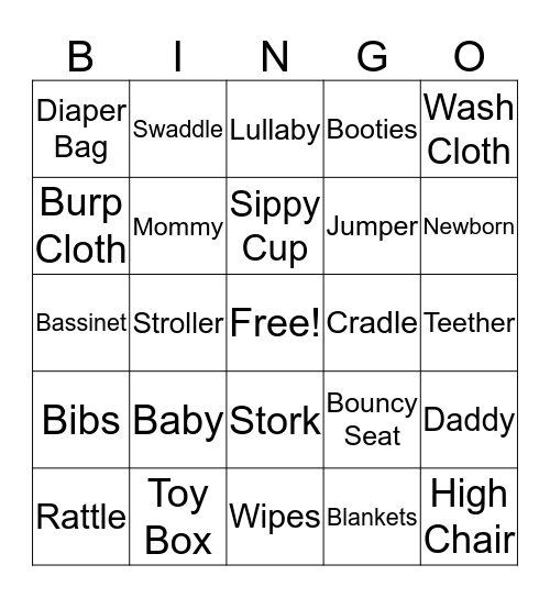 Kim's Baby Shower Bingo Card
