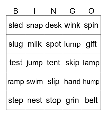 CVCC words List 1 Bingo Card