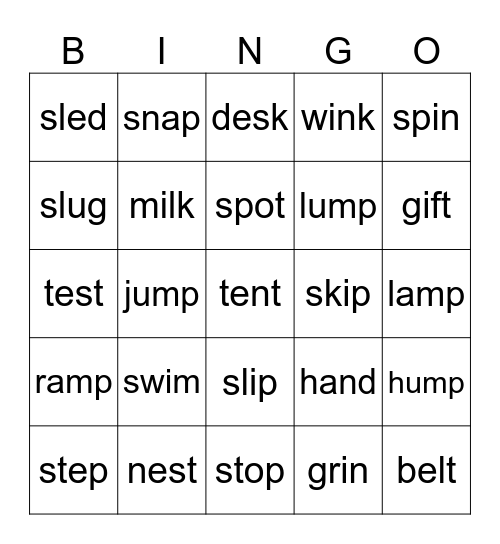 CVCC words List 1 Bingo Card