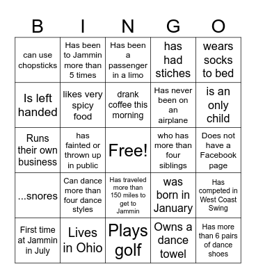 Jammin in July Bingo! Bingo Card