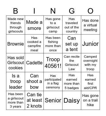 Troop 40561 Icebreaker Bingo! Bingo Card