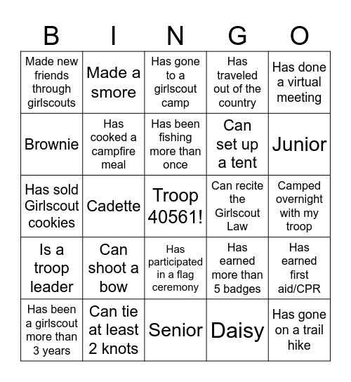 Troop 40561 Icebreaker Bingo! Bingo Card