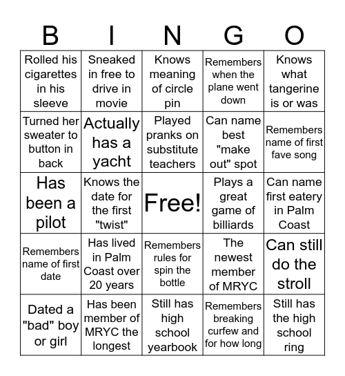 MRYC BINGO! Bingo Card