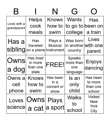 Getting to Know You Better! Bingo Card