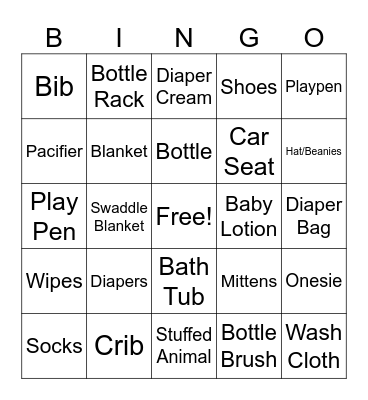 Baby Shower Gifts Bingo Card