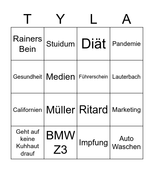 Tyler Durden Bingo Card