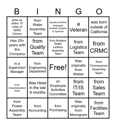 2023 Safran Cabin WWS Carson Picnic Bingo Card
