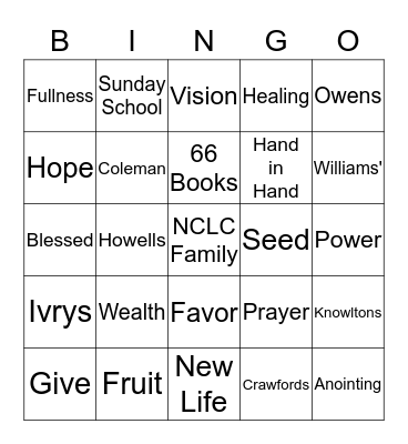 Celebration of Love Bingo Card