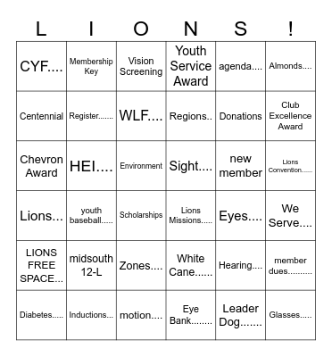 LIONS BINGO! Bingo Card