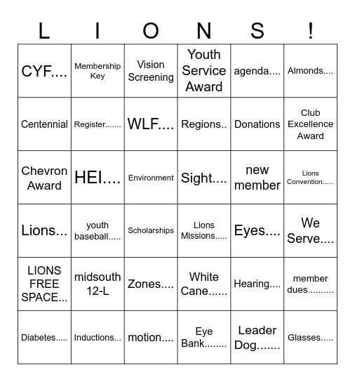 LIONS BINGO! Bingo Card