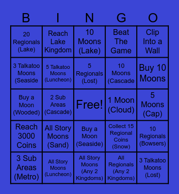 Super Mario Odyssey Challenges Bingo Card