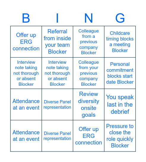 Hiring Manager Diversity Card Bingo Card
