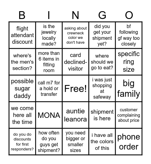 M12 BINGO Card