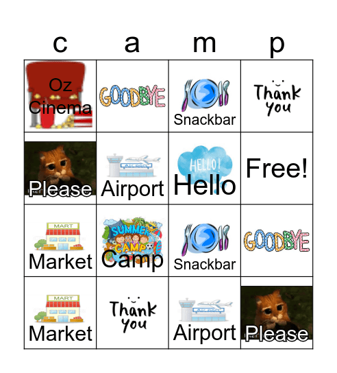 OZ English Camp Bingo Card