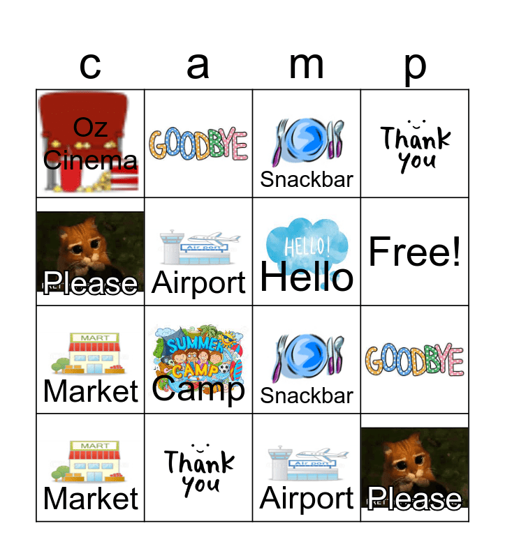 OZ English Camp Bingo Card