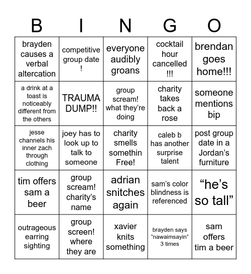 bachelor3tt3 Bingo Card