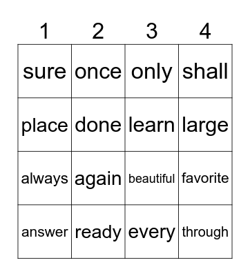 Untitled Bingo Card