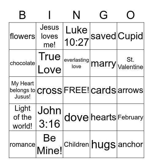 Be My Valentine! Bingo Card