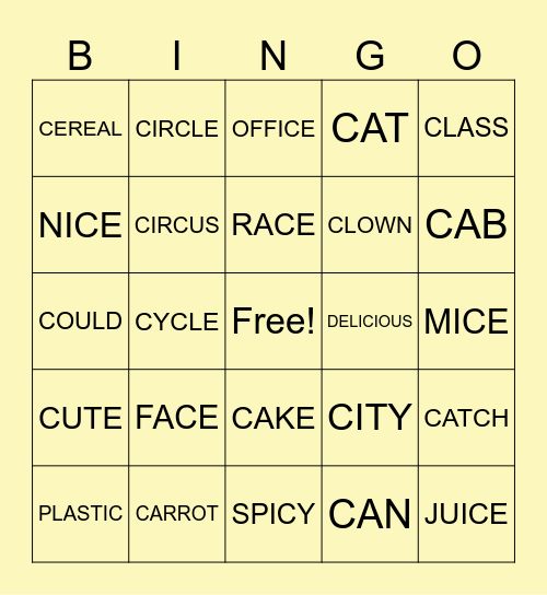 Hard & Soft 'C' Bingo Card