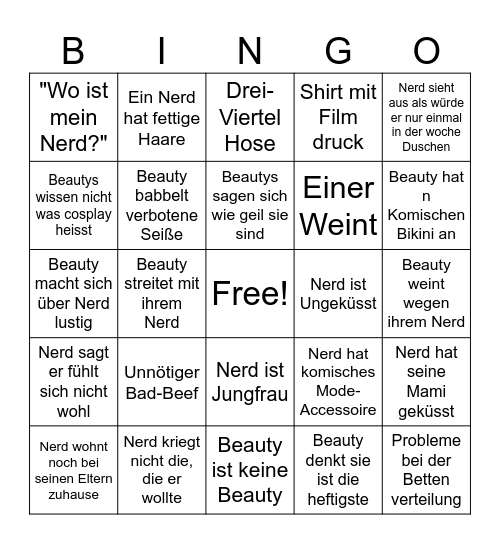 Beauty and the Nerd Bingi Bingo Card