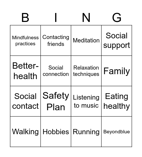 Protective Factor Bingo Card