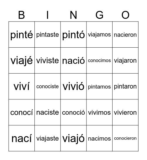 El pretérito Bingo Card