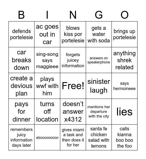 ivani Bingo Card
