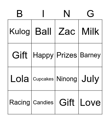 Fast at one Bingo Card