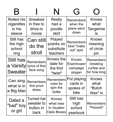HIGH SCHOOL BINGO! Bingo Card