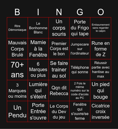 BINGO MRTIBOUTE L'EMBAUMEUR Bingo Card