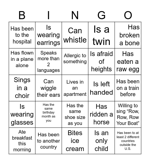 icebreaker bingo Card