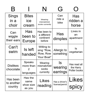 Icebreaker Bingo Card
