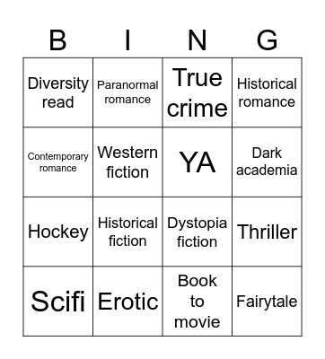 Genre bingo Card