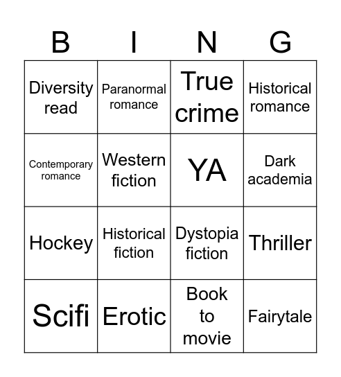 Genre bingo Card