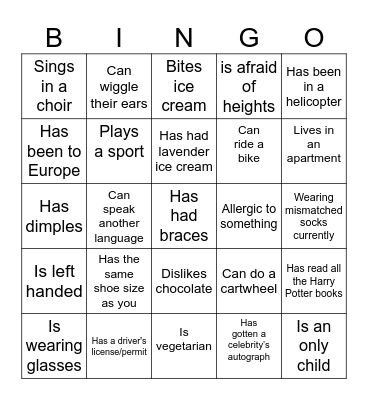 Icebreaker Bingo Card
