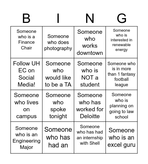 Networking Bingo Card